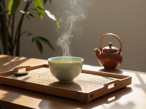 恩施玉露茶叶，翠绿的茶叶平铺在竹筛上，阳光照射下显得晶莹剔透